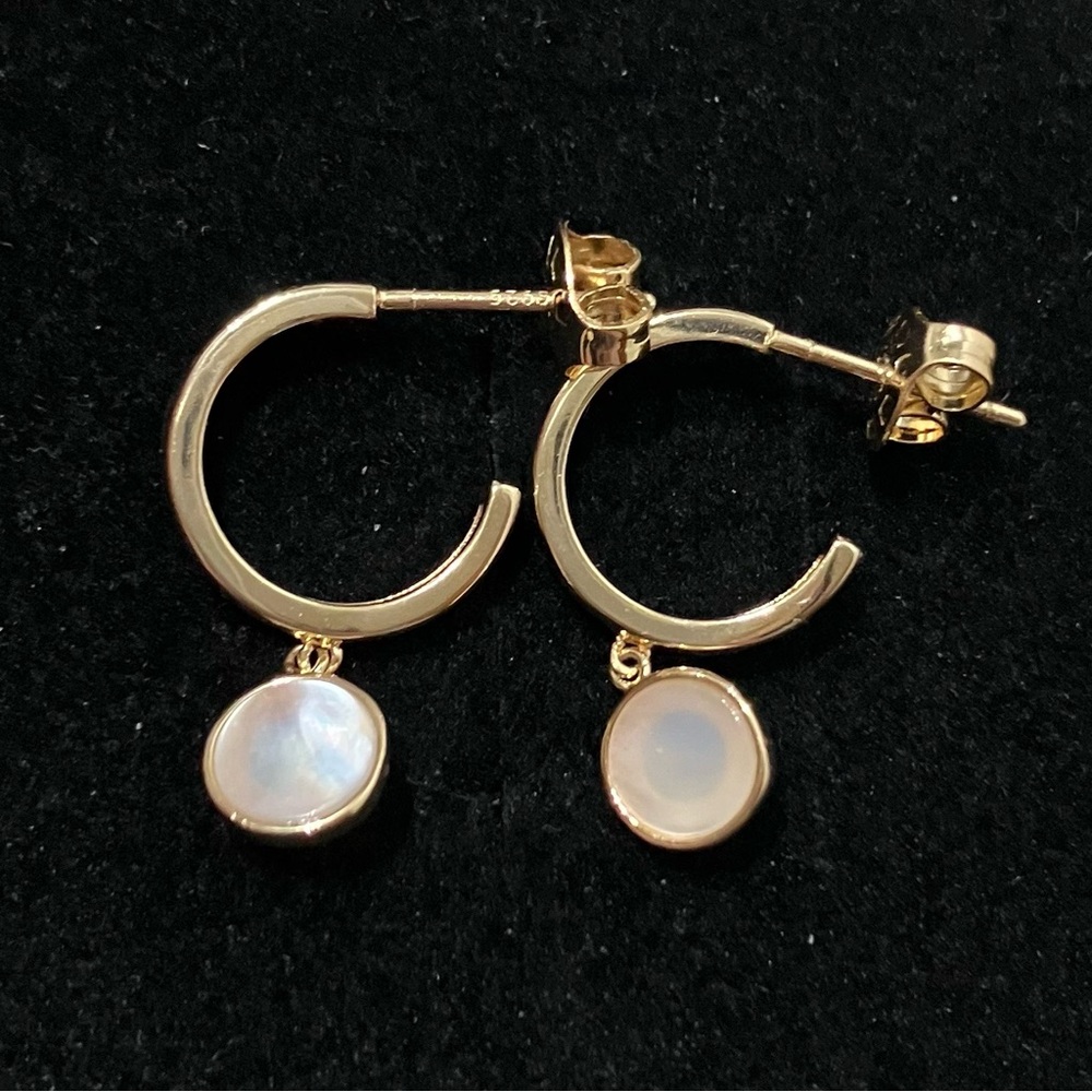 Sterling Silver 925 Gold Plated Mother of Pear Hoop Earrings